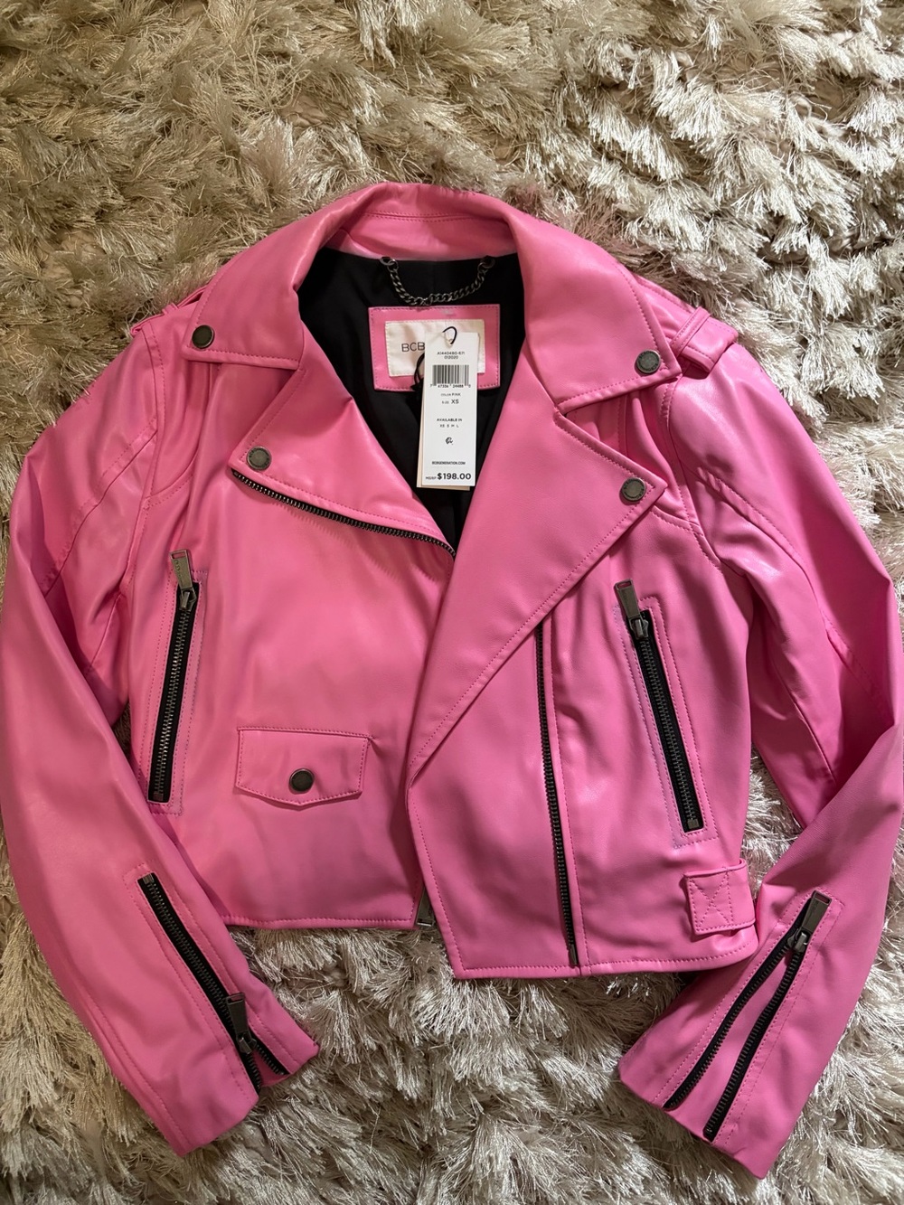BCBGeneration Hot Pink Faux Leather Moto Jacket